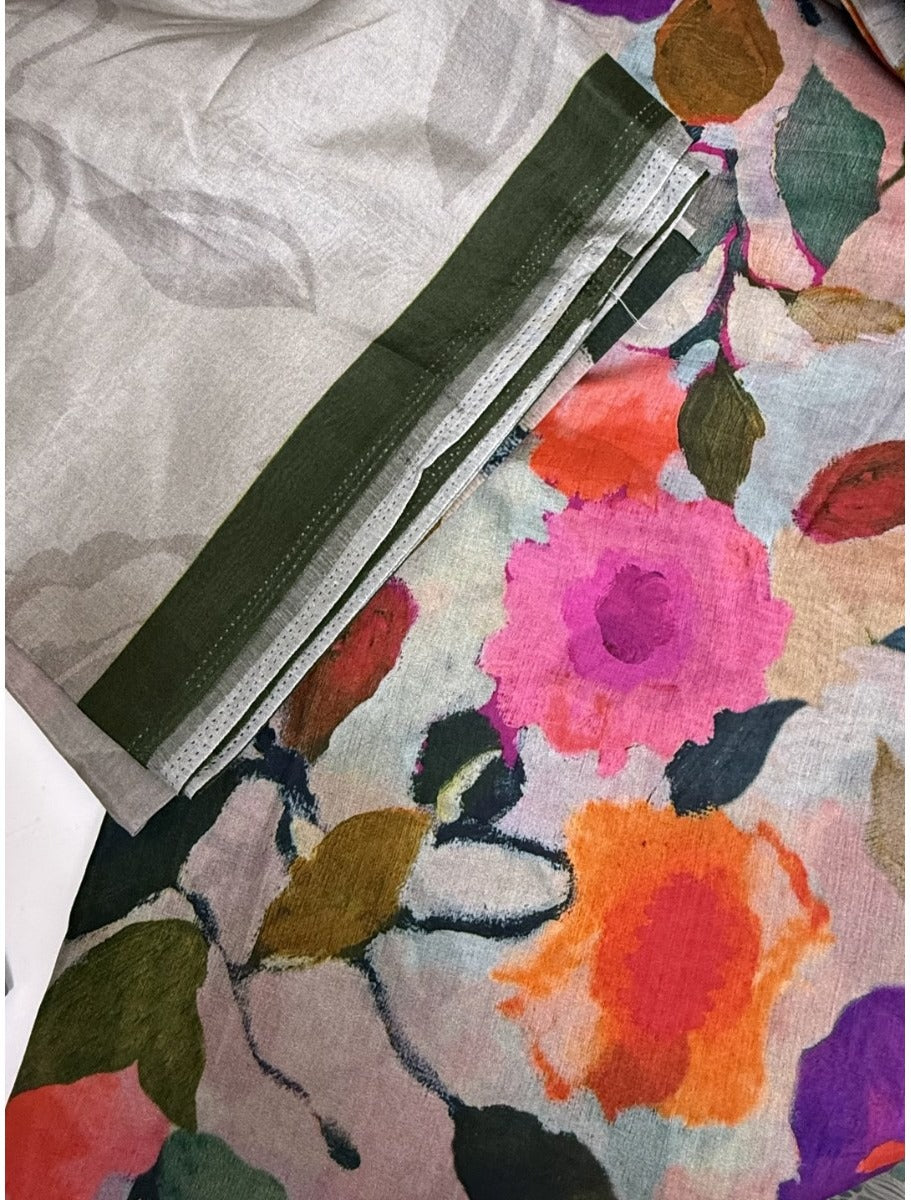 Cotton Jacquard Fabric – Grey Multicolor Floral