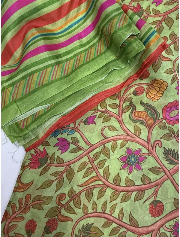 Cotton Jacquard Fabric – Green Multicolor Stripe Floral