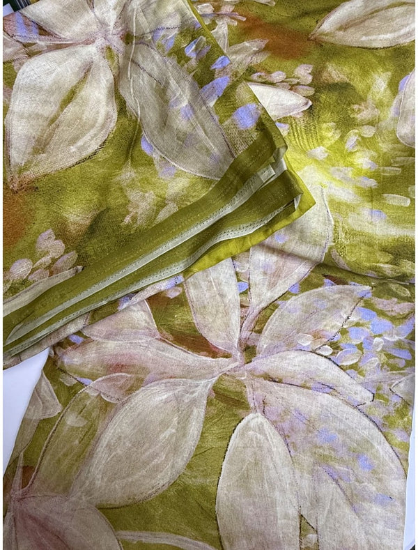 Cotton Jacquard Fabric – Olive Abstract Floral