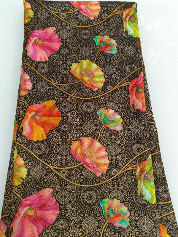 Black Multicolor Poppy Fabric