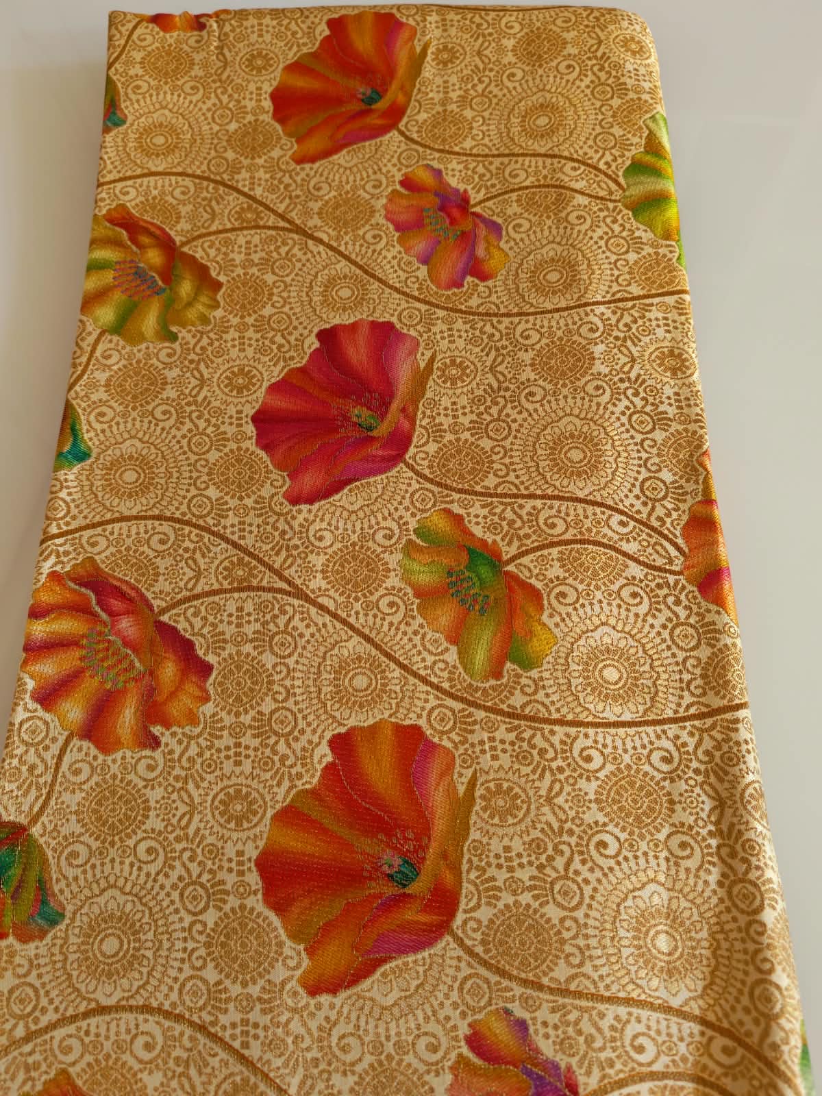 Tan Poppy Print Fabric