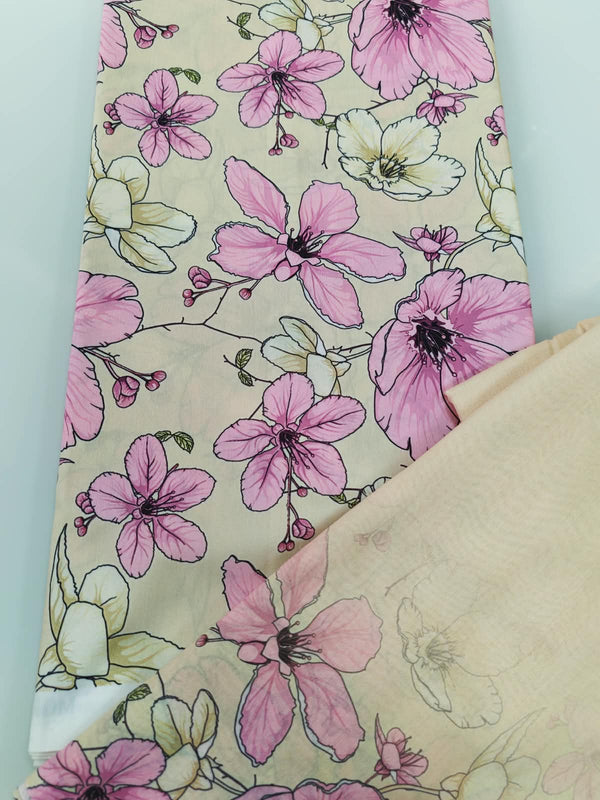 Cream Blossom Floral Cotton Fabric