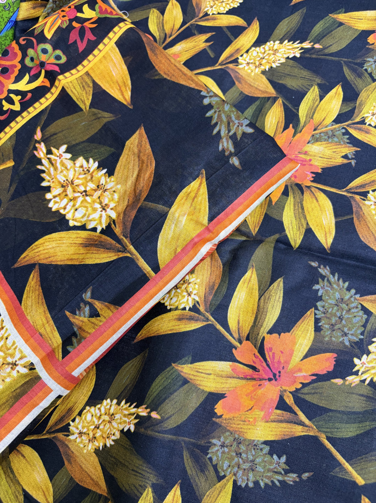 Cotton Jacquard Fabric – Black & Gold Botanical Floral