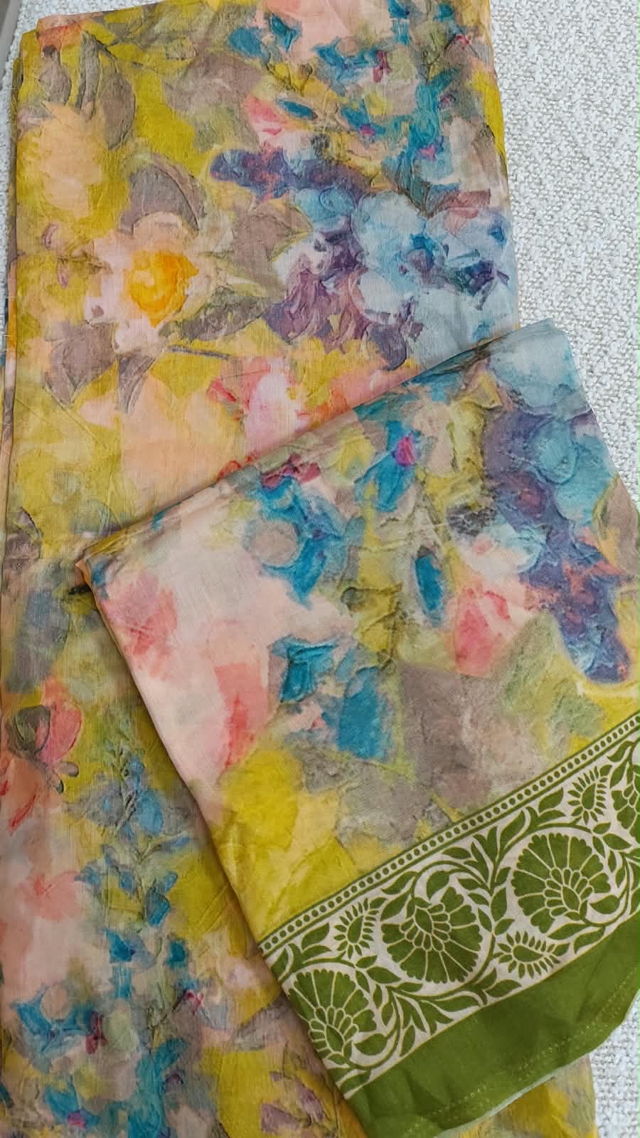 Silk Cotton Fabric – Yellow Blue Floral Print