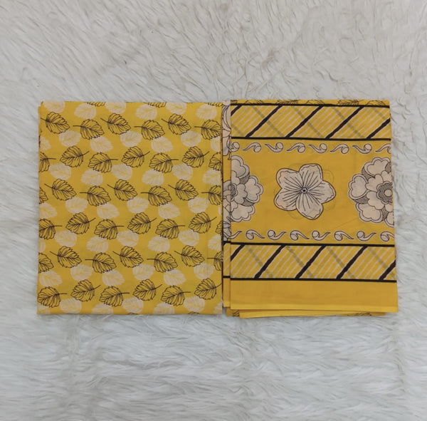 Cotton Jacquard Fabric – Mustard Yellow Leaf Print with Floral Border