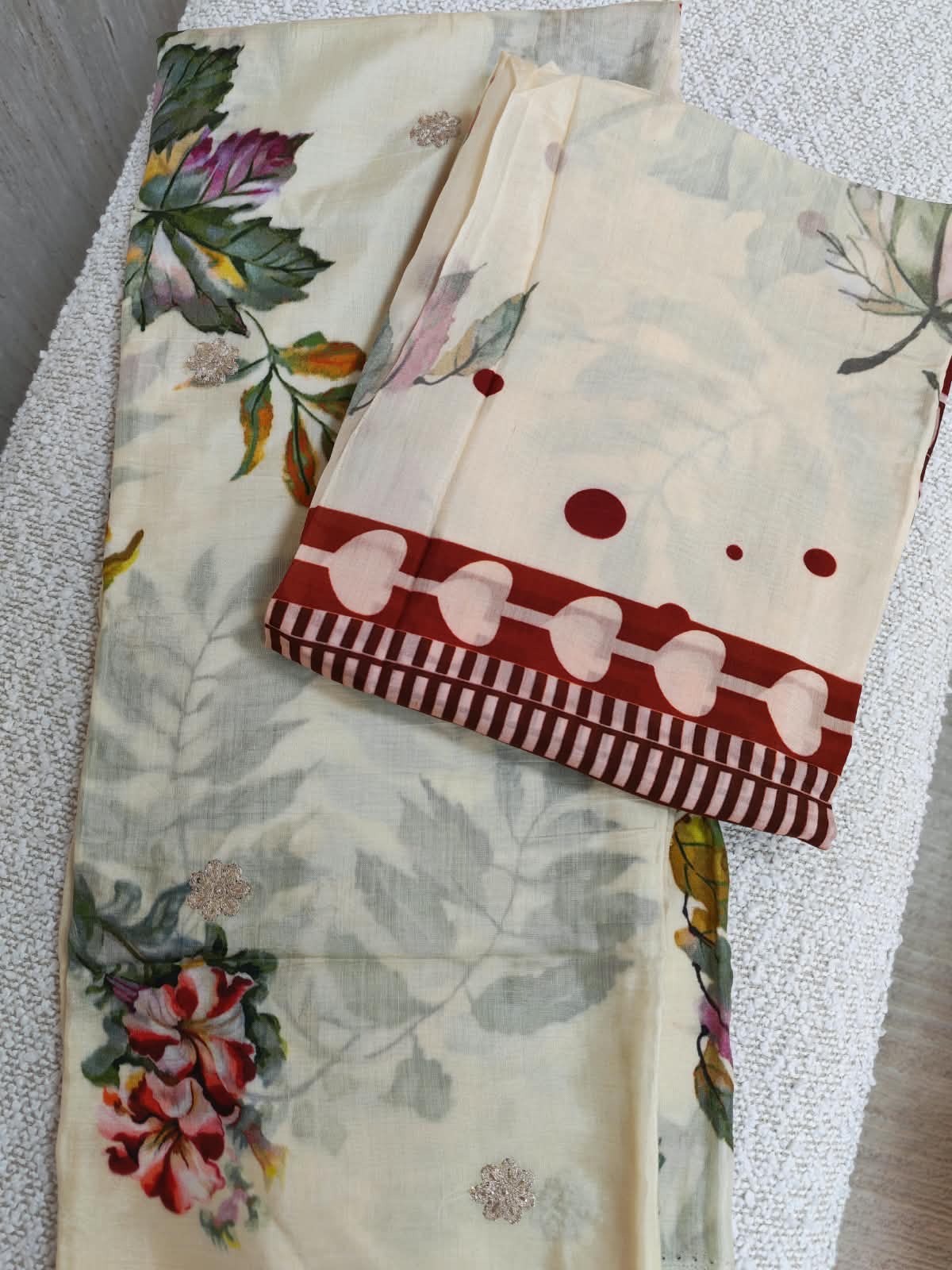 Silk Cotton Fabric – Sage Floral Maroon Border Print